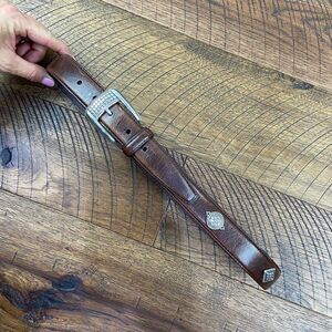 FOSSIL vintage Brown Women silver concho studded belt buckle western cowboy stud